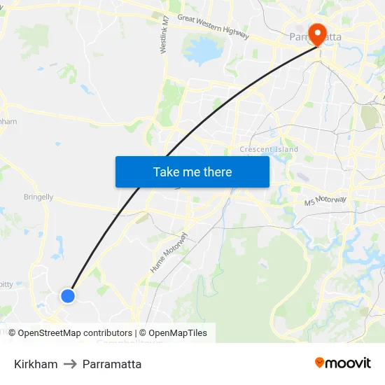 Kirkham to Parramatta map
