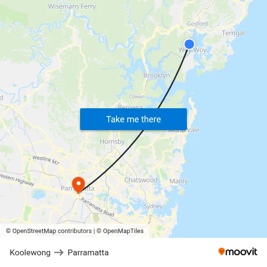 Koolewong to Parramatta map