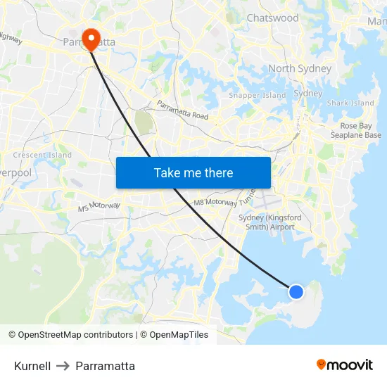 Kurnell to Parramatta map
