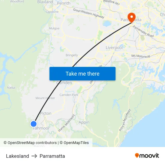 Lakesland to Parramatta map