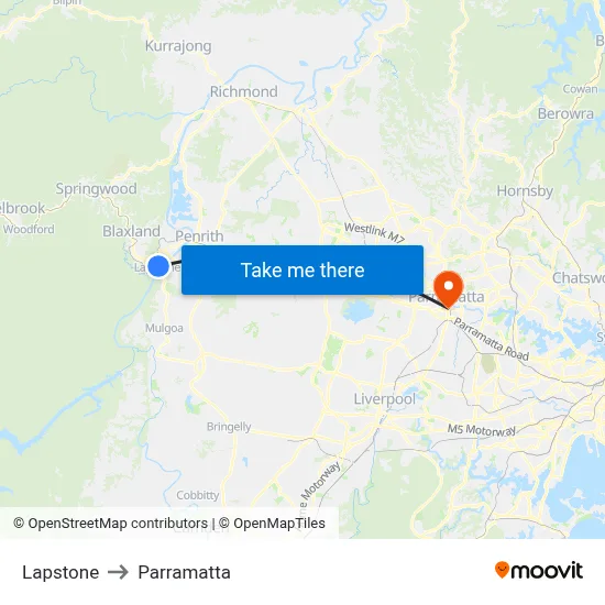 Lapstone to Parramatta map