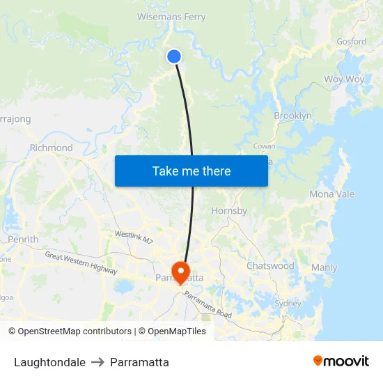 Laughtondale to Parramatta map