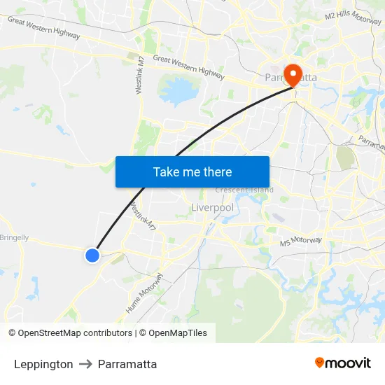 Leppington to Parramatta map