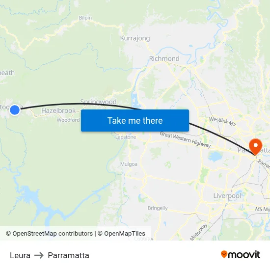 Leura to Parramatta map