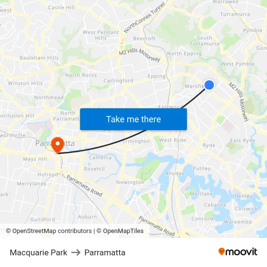 Macquarie Park to Parramatta map