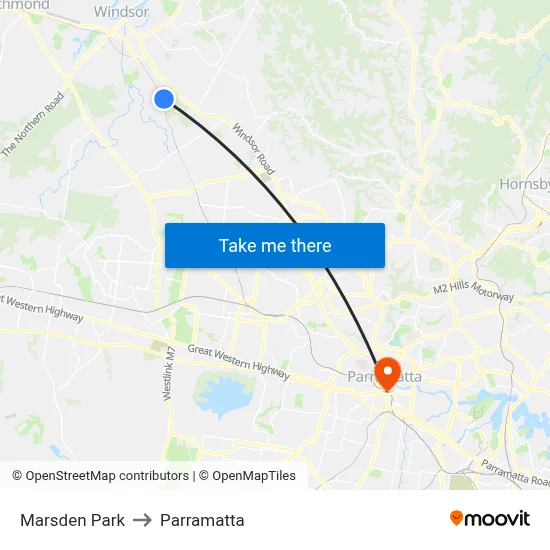 Marsden Park to Parramatta map