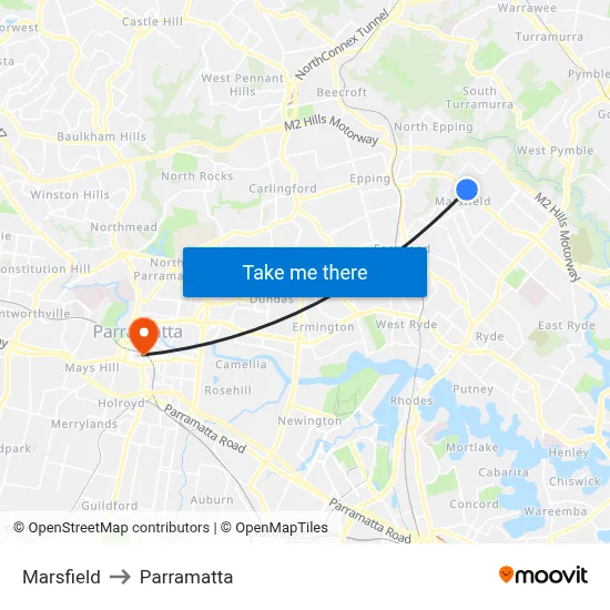 Marsfield to Parramatta map