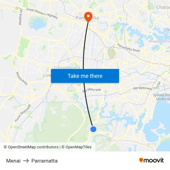 Menai to Parramatta map