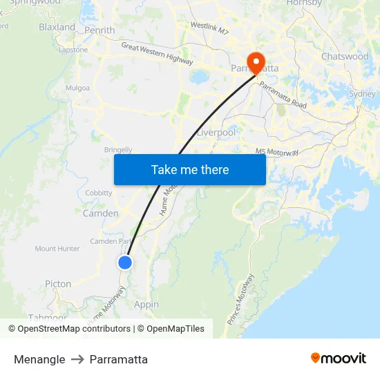 Menangle to Parramatta map