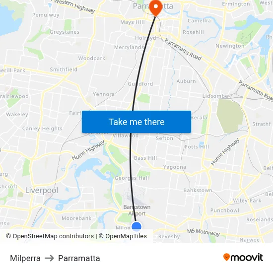 Milperra to Parramatta map