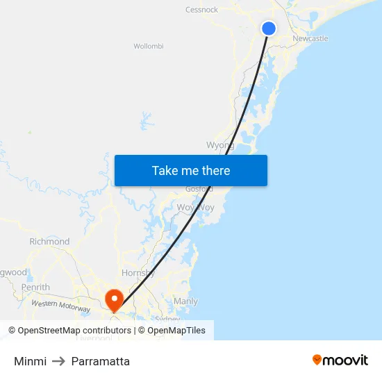Minmi to Parramatta map