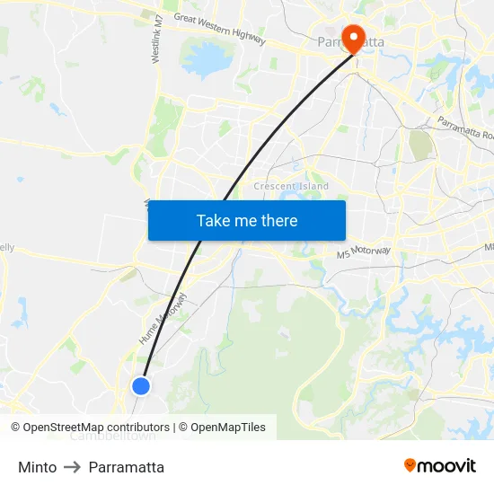 Minto to Parramatta map