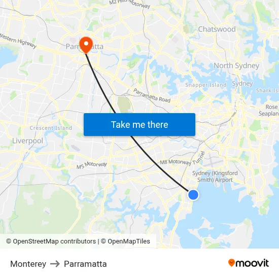 Monterey to Parramatta map