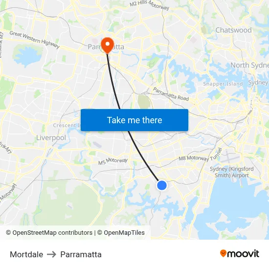 Mortdale to Parramatta map