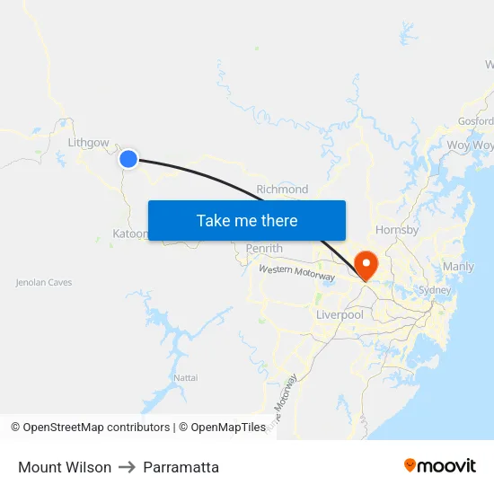 Mount Wilson to Parramatta map