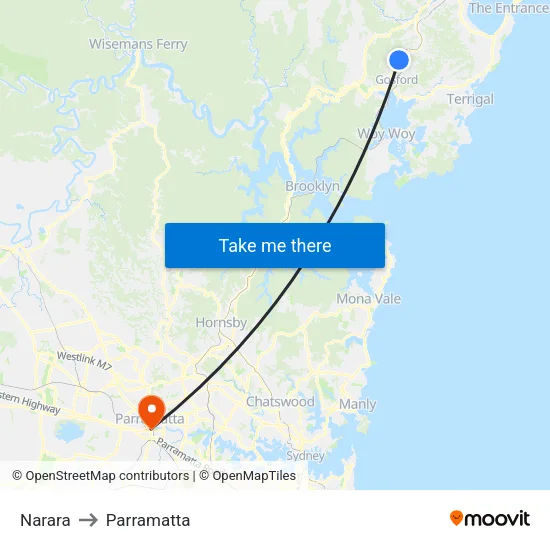 Narara to Parramatta map