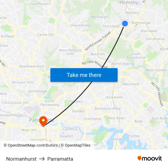 Normanhurst to Parramatta map