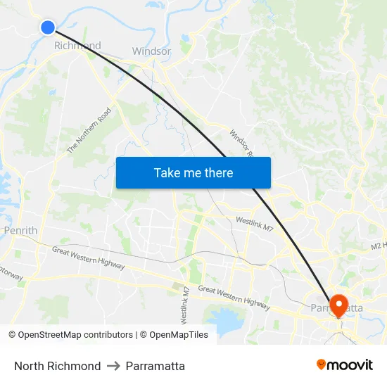 North Richmond to Parramatta map