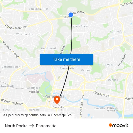 North Rocks to Parramatta map