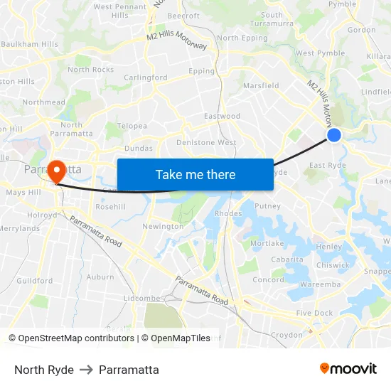 North Ryde to Parramatta map