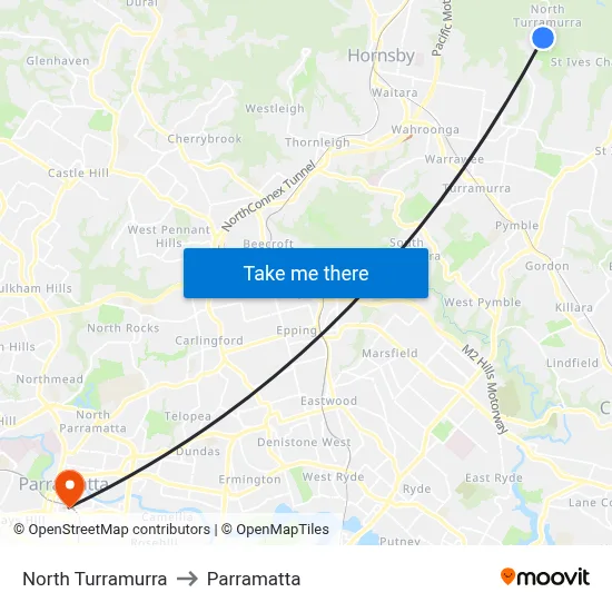 North Turramurra to Parramatta map