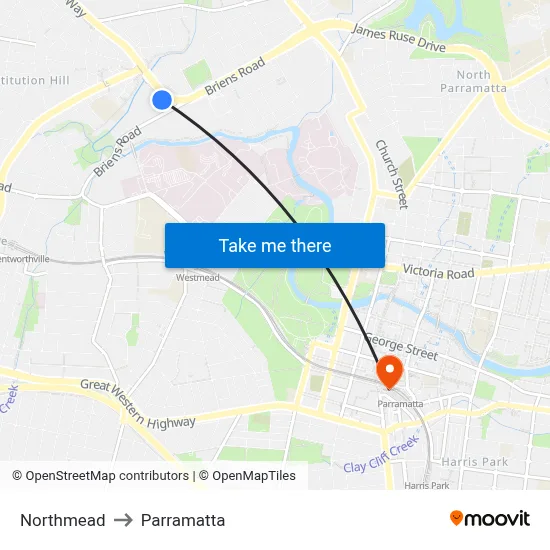 Northmead to Parramatta map