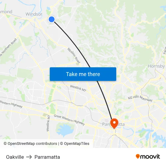 Oakville to Parramatta map