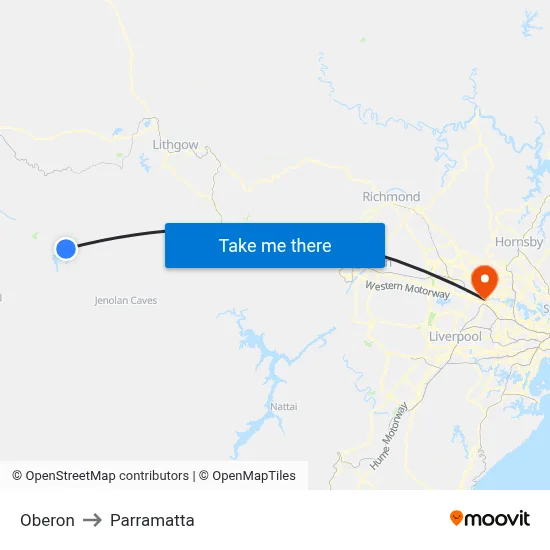 Oberon to Parramatta map
