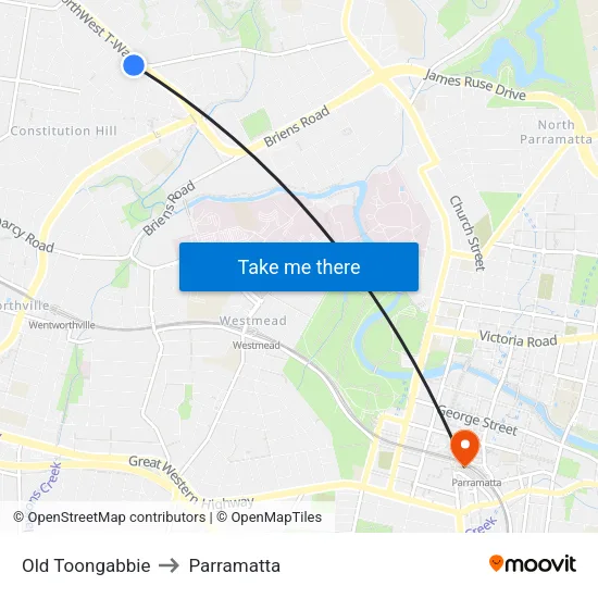 Old Toongabbie to Parramatta map