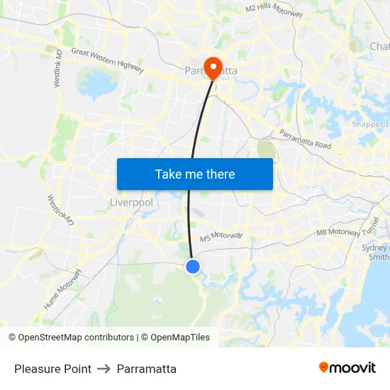 Pleasure Point to Parramatta map