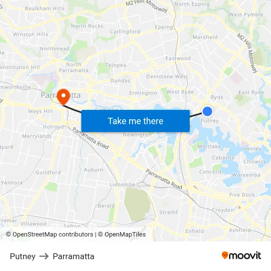 Putney to Parramatta map
