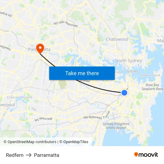 Redfern to Parramatta map