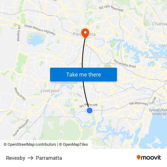 Revesby to Parramatta map