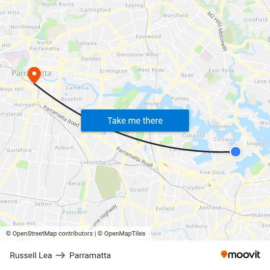 Russell Lea to Parramatta map