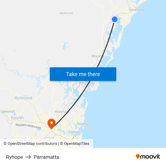 Ryhope to Parramatta map