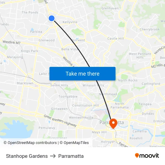 Stanhope Gardens to Parramatta map