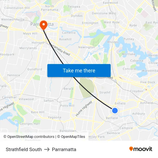 Strathfield South to Parramatta map