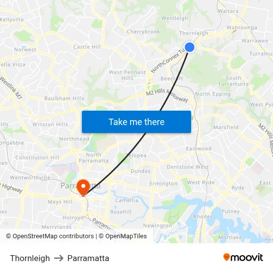 Thornleigh to Parramatta map