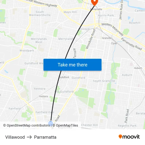 Villawood to Parramatta map