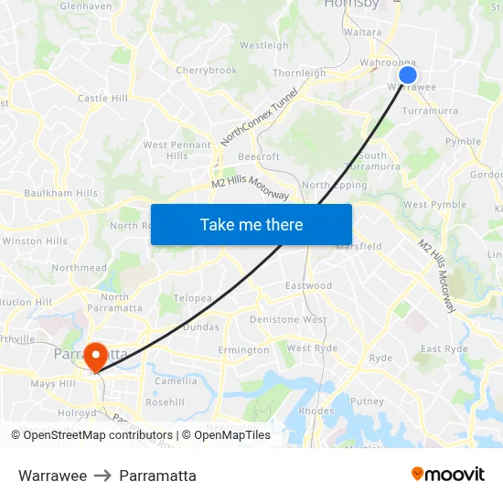 Warrawee to Parramatta map