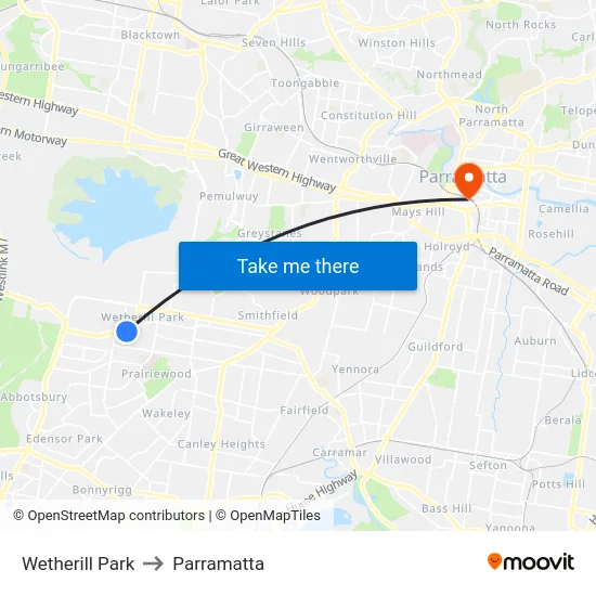 Wetherill Park to Parramatta map