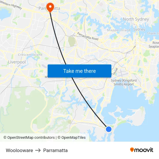 Woolooware to Parramatta map