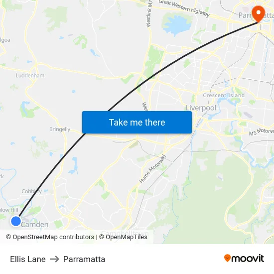 Ellis Lane to Parramatta map