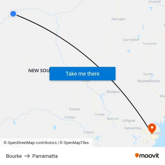 Bourke to Parramatta map