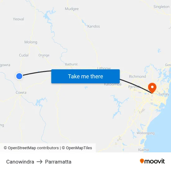 Canowindra to Parramatta map