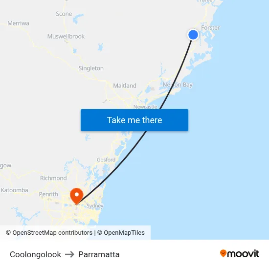 Coolongolook to Parramatta map