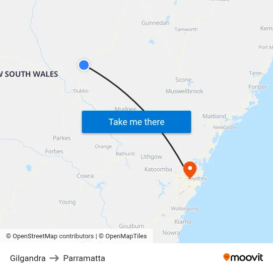 Gilgandra to Parramatta map