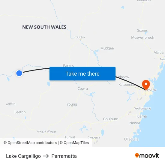 Lake Cargelligo to Parramatta map