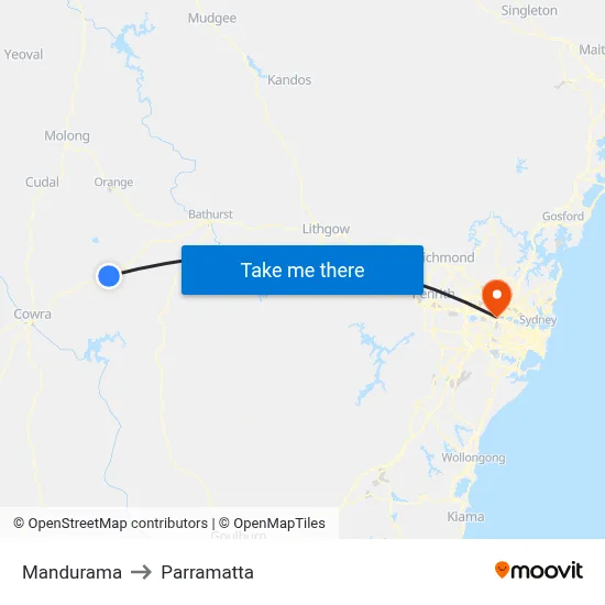 Mandurama to Parramatta map
