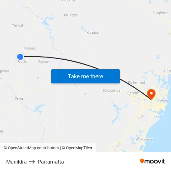 Manildra to Parramatta map